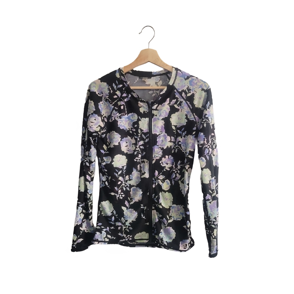 VOLCOM Floral Zip Front Long Sleeve Activewear Top - Size L/G
